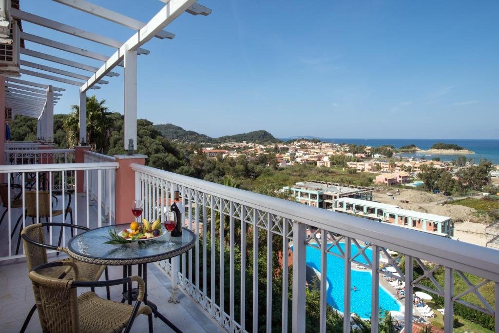 Hotel balcony with sea view over Sidari Corfu landscape