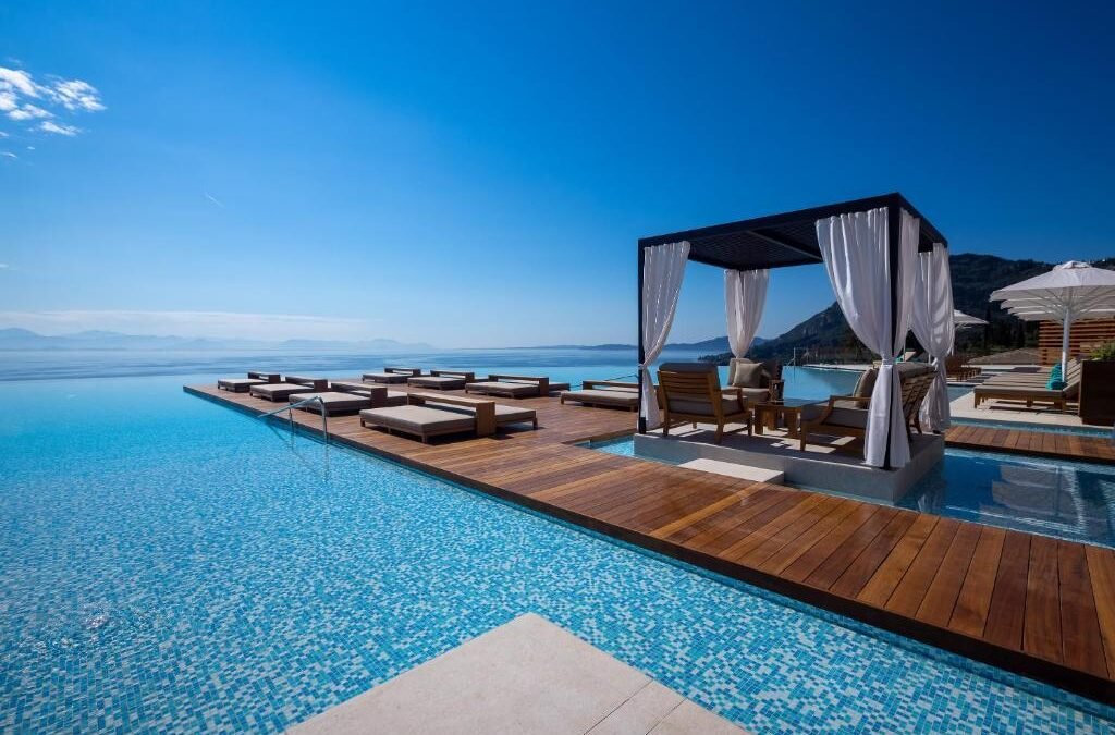 Luxury beachfront resort with swimming pool and sea views in Corfu