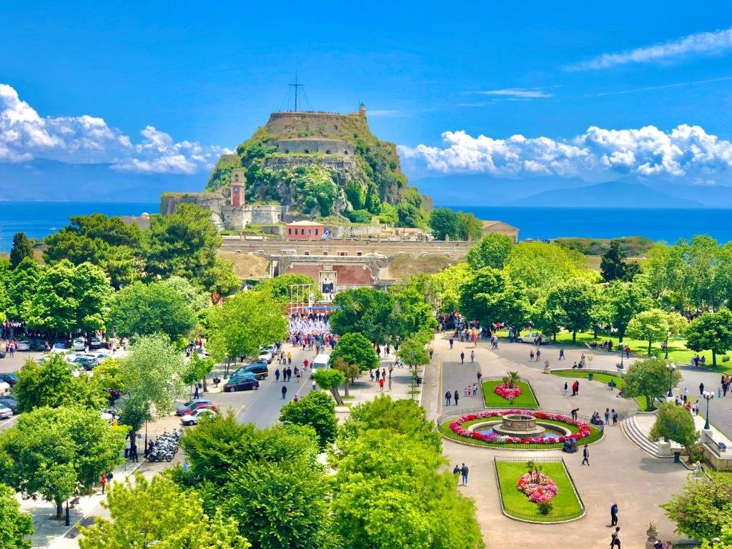 Balcony view from Arcadion Hotel overlooking Corfu Town