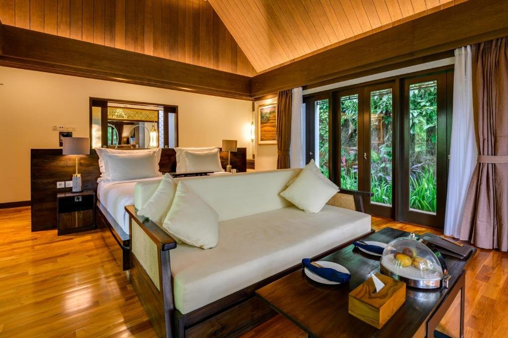 Scenic river valley view from luxury resort terrace in Sayan Bali