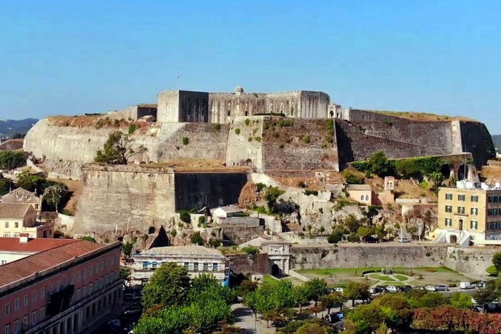 Stone walls and defensive structures of the New Fortress in Corfu Town