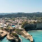 Beautiful sunset over Canal d’Amour in Sidari Corfu with turquoise sea and cliffs
