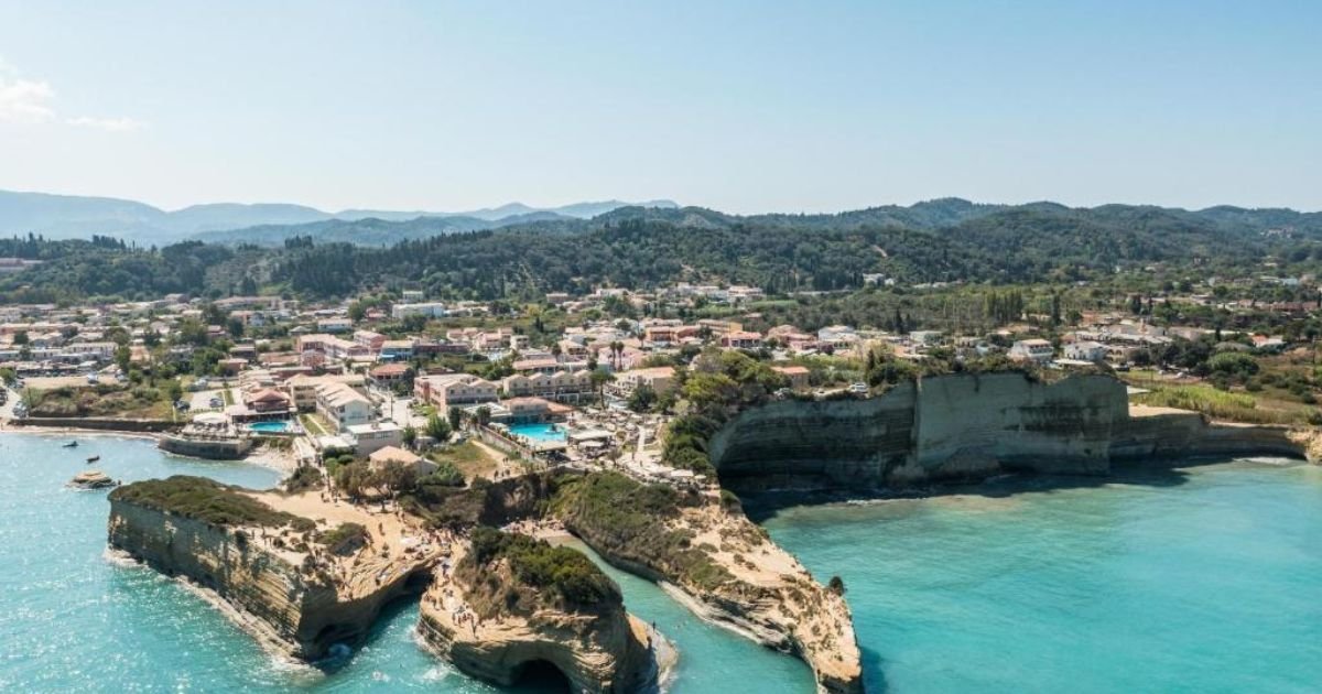 Beautiful sunset over Canal d’Amour in Sidari Corfu with turquoise sea and cliffs