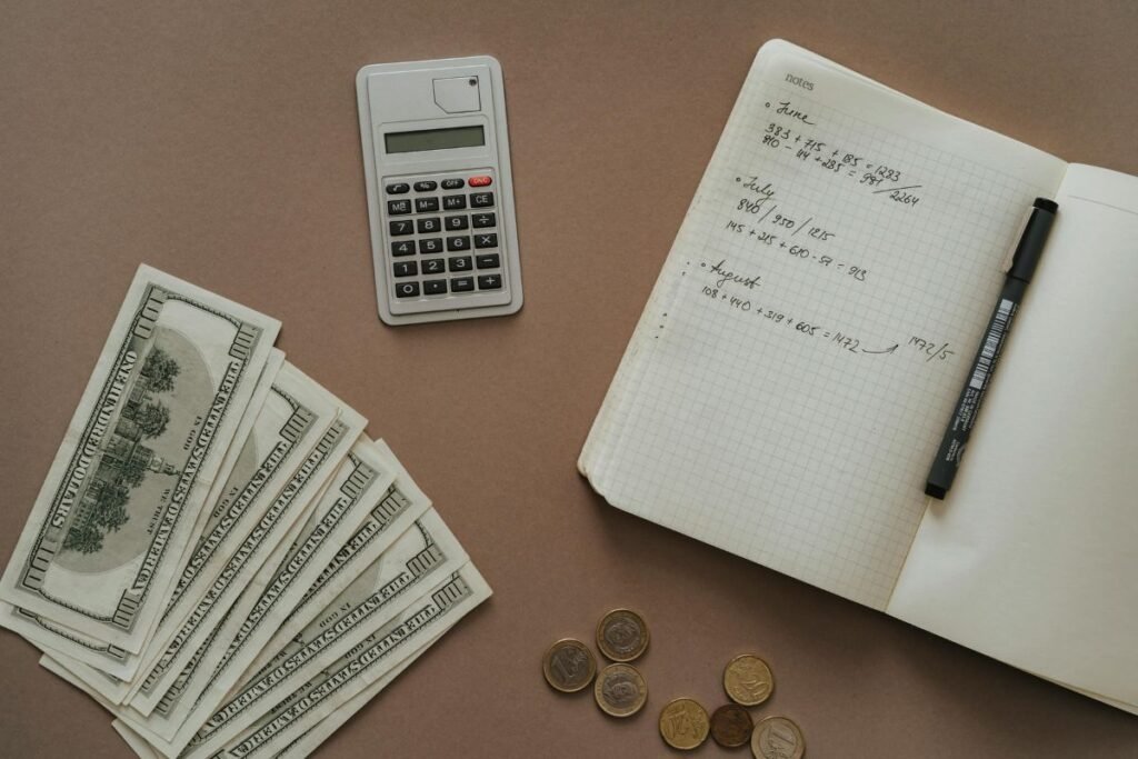 Traveler calculating budget for vacation and flights