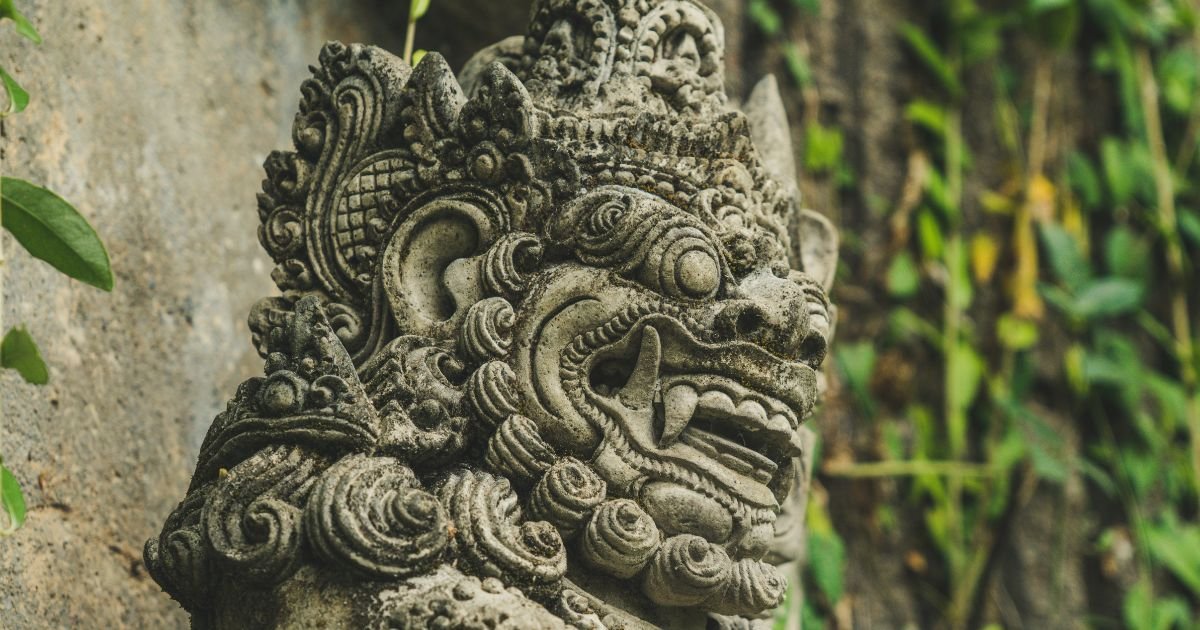 Luxury hotels in Ubud town center surrounded by tropical greenery and traditional Balinese architecture in Bali, Indonesia