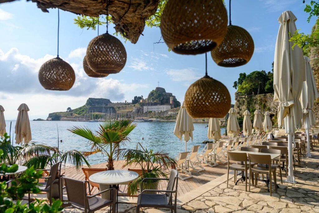 Traditional Greek restaurant in Corfu Town serving local cuisine outdoors