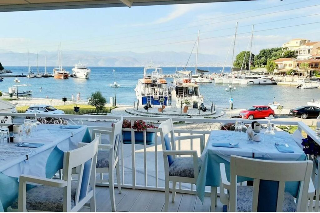 Petrino Restaurant overlooking Kassiopi Harbour in Corfu