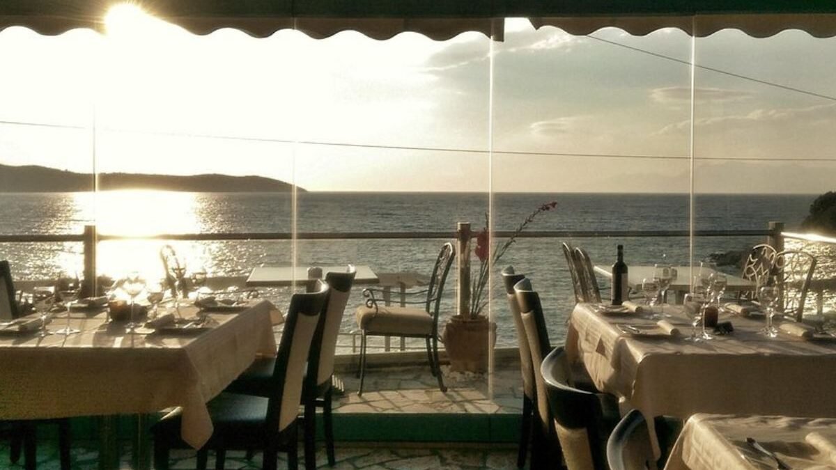 Waterfront restaurant in Kassiopi Corfu overlooking the harbour