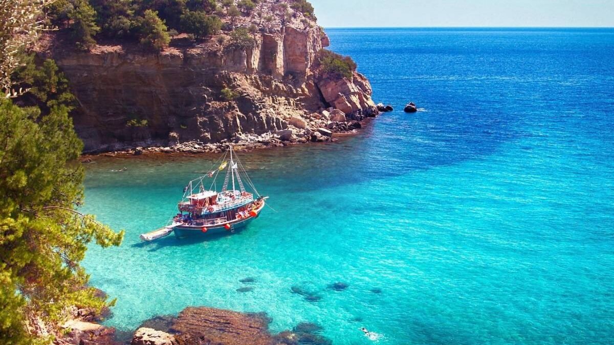 Sunny summer beach in Thassos Greece