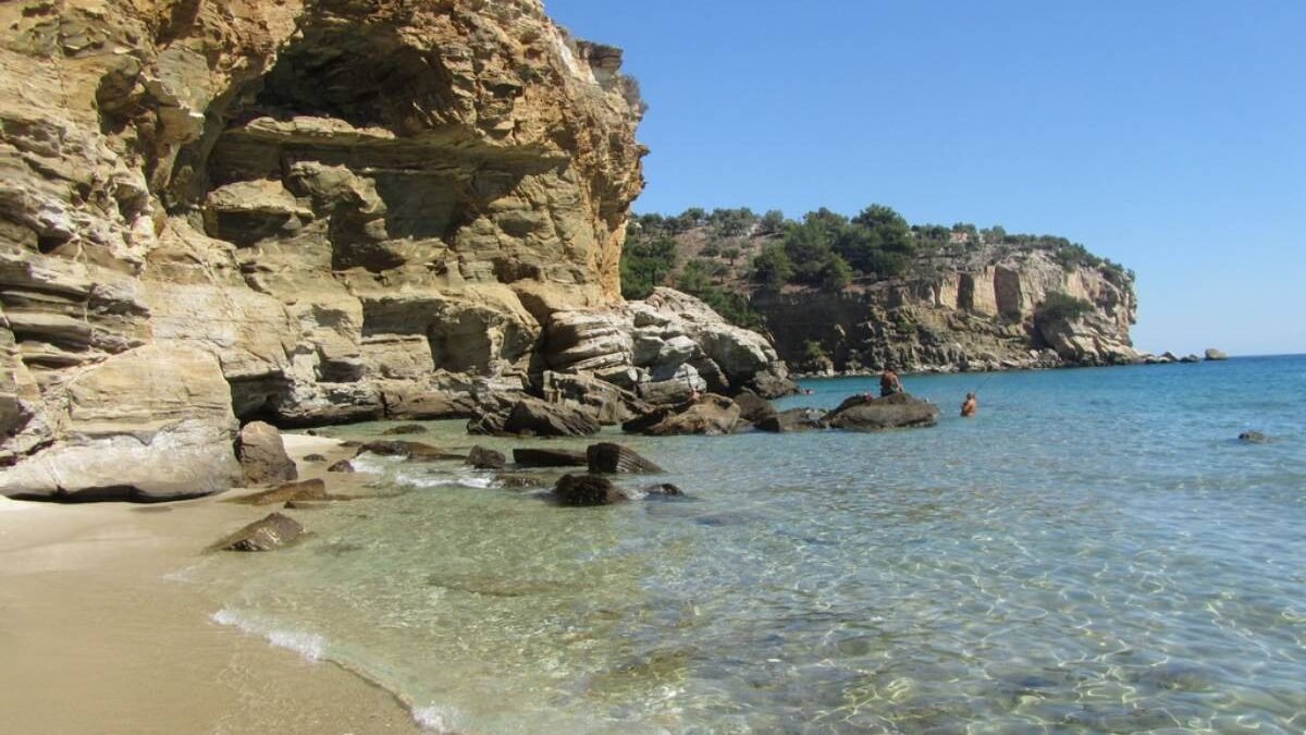 Best Beach in Thassos Greece with crystal clear water and peaceful coastline