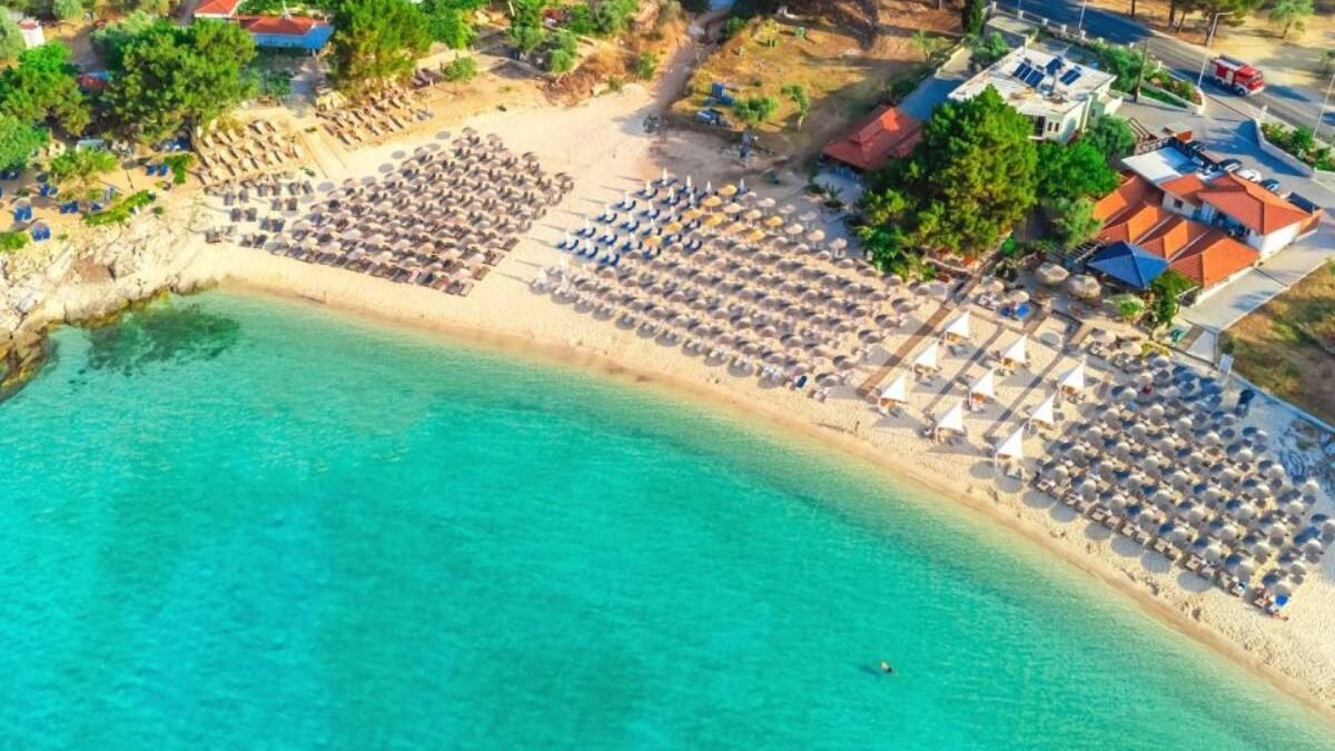 Psili Ammos Beach in Thassos with soft sand and crystal clear water