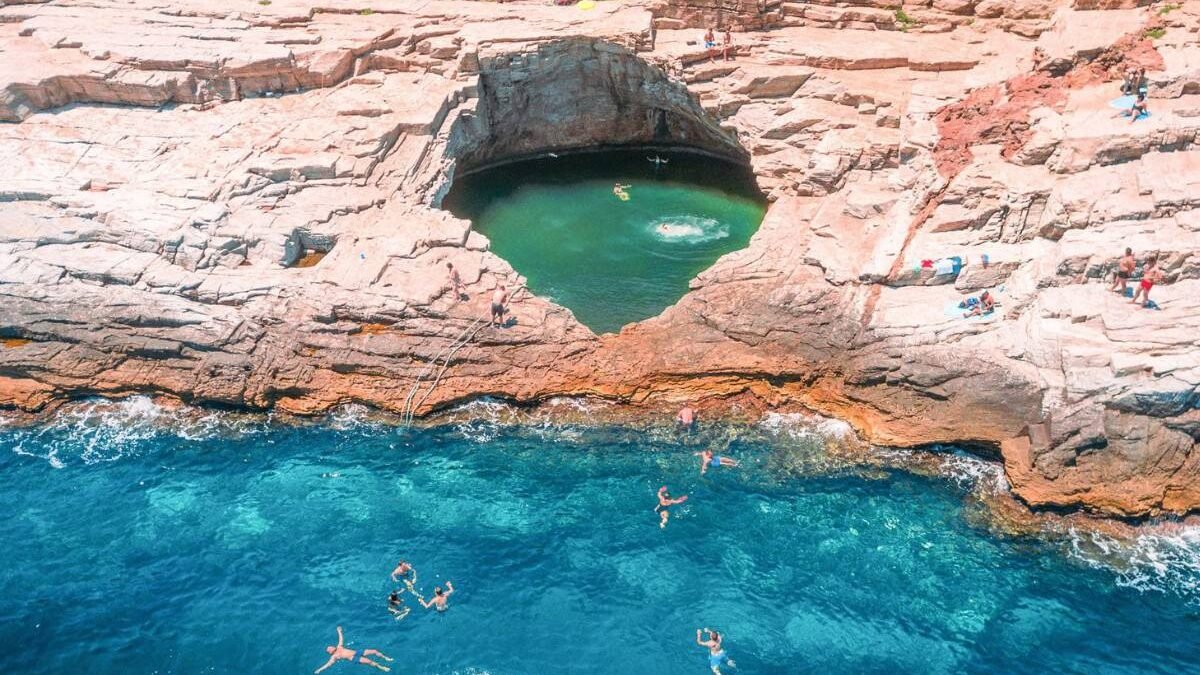 Giola Lagoon in Thassos Greece natural rock pool with crystal clear water