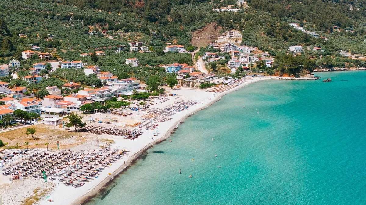 Golden Beach Thassos with long sandy beach and crystal clear water