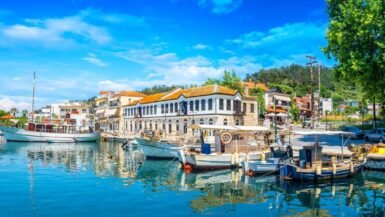 Limenas Thassos waterfront and harbor in Greece