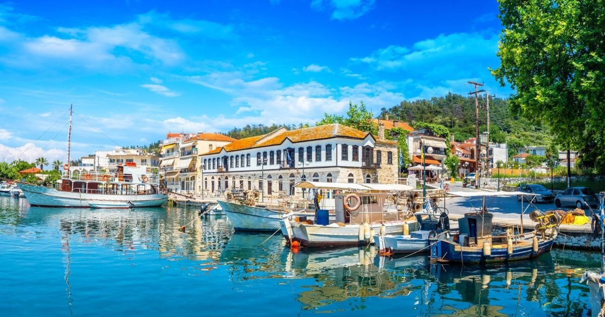 Limenas Thassos waterfront and harbor in Greece