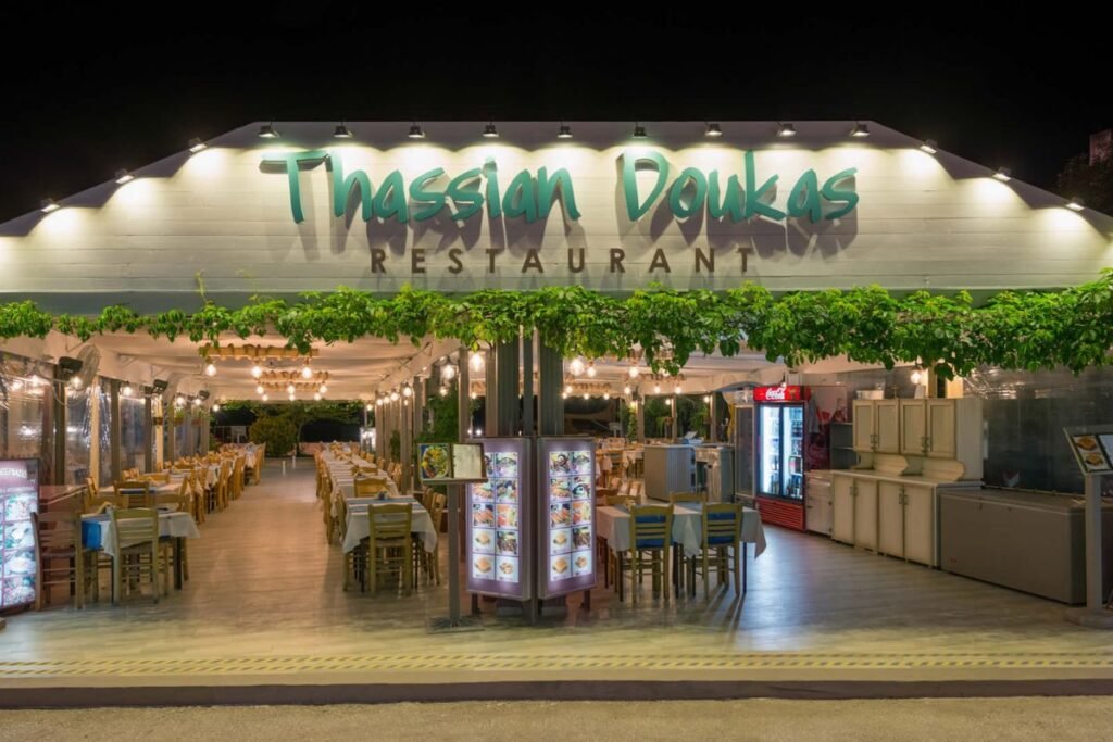 Thassian-Doukas restaurant exterior in Limenas Thassos