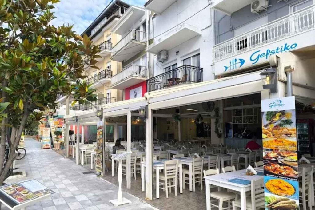 Gefstiko Sea Food restaurant exterior in Limenas Thassos