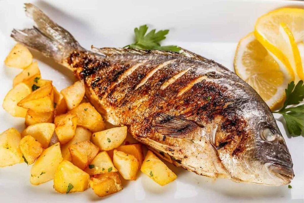 Grilled fish served at Gefstiko Sea Food in Limenas