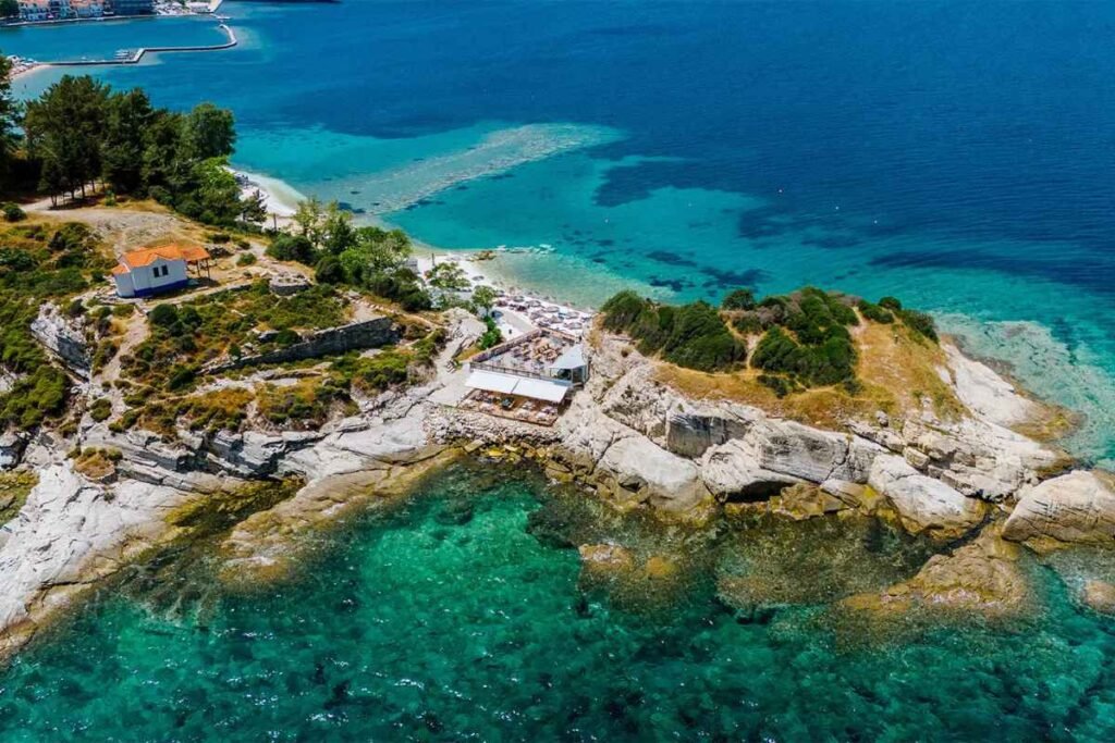 Aerial view of the sea in Limenas Thassos
