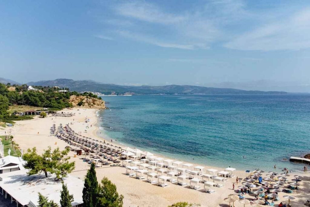 Aerial view of a beach in Limenaria Thassos