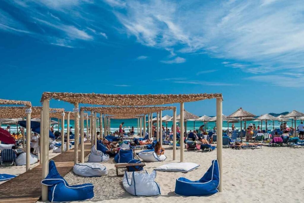 Skala Potamia beach with clear blue water in Thassos