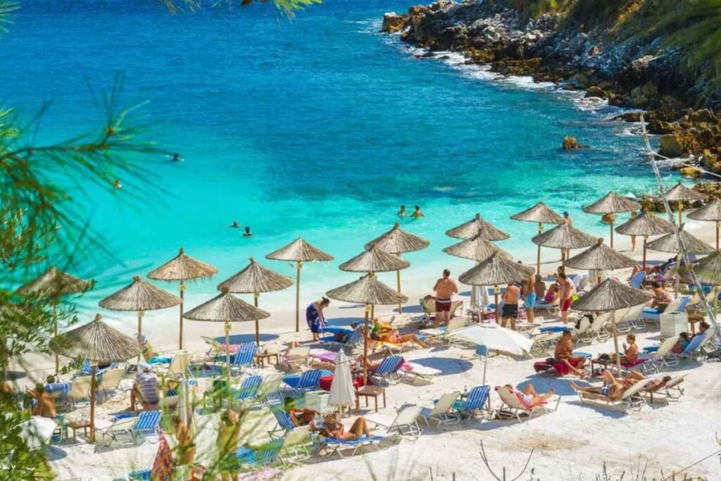 Beach in Skala Panagia Thassos with clear blue water