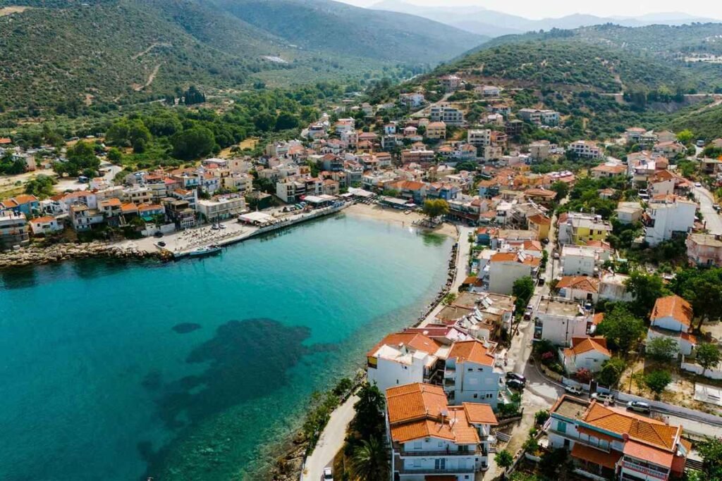 Aerial view of Skala Marion Thassos