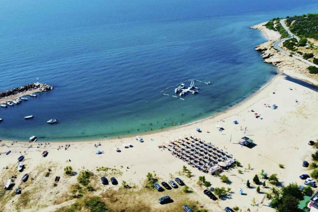 Aerial view of Skala Marion beach Thassos