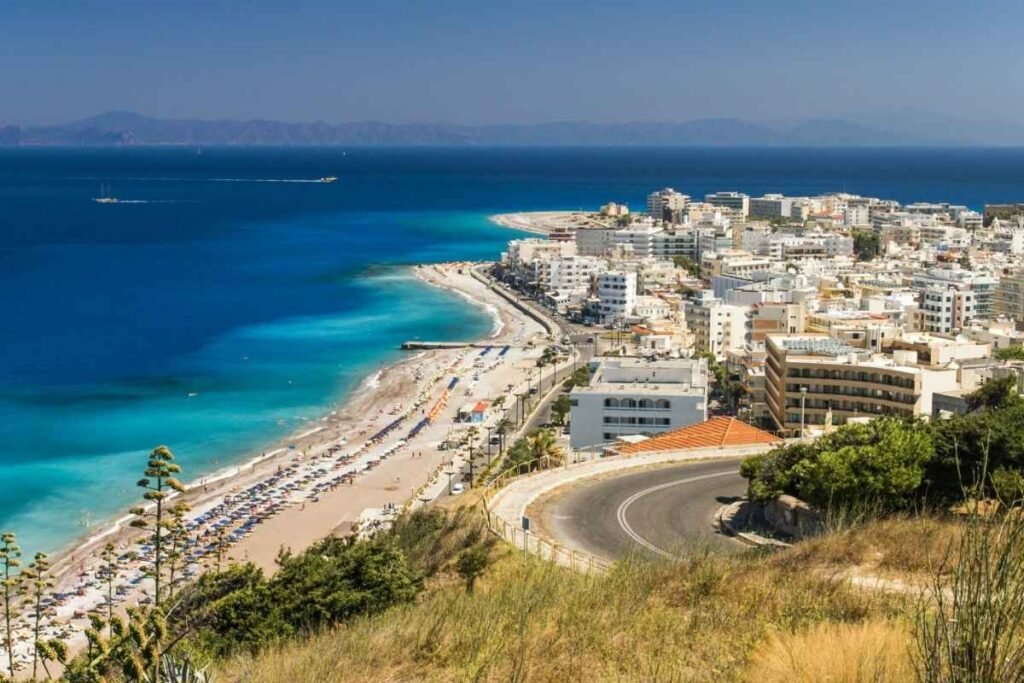 Rhodes Greece town and beach panoramic view