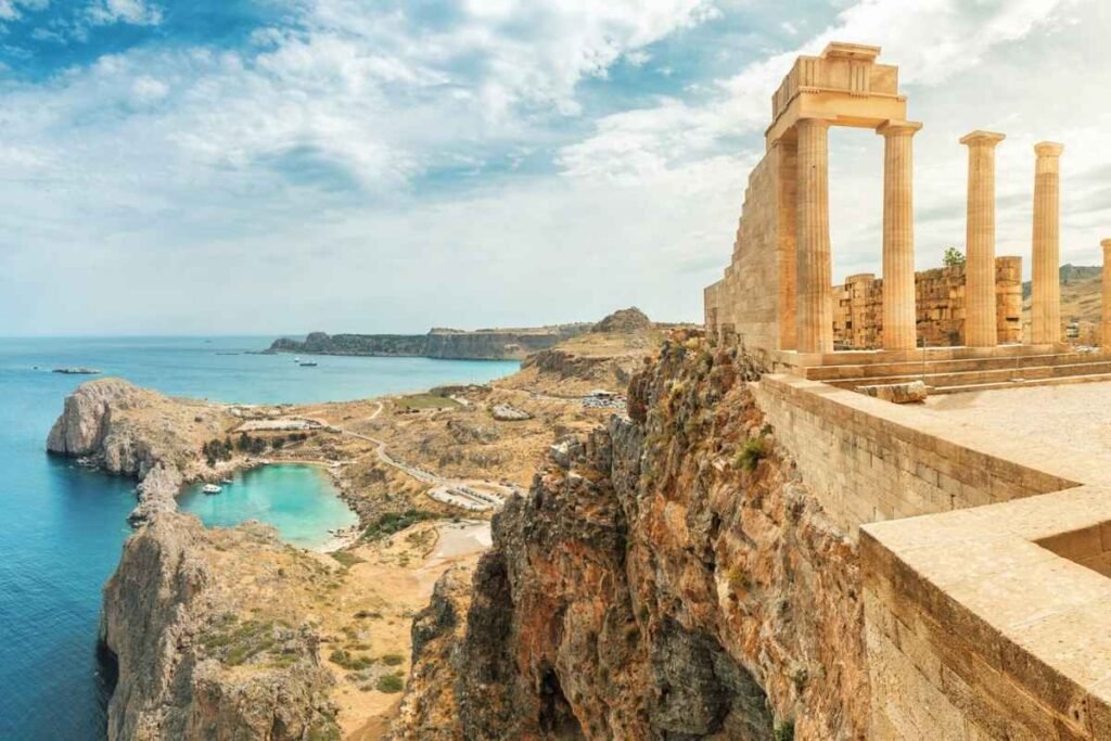 Rhodes Greece ancient ruins and sea panoramic view