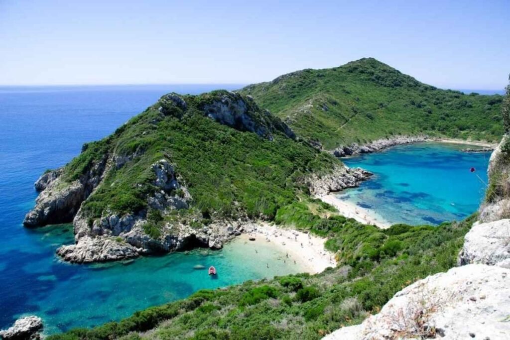 Corfu Greece peninsula with beaches on both sides