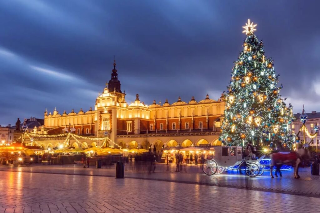 Krakow Poland Main Market Square in winter