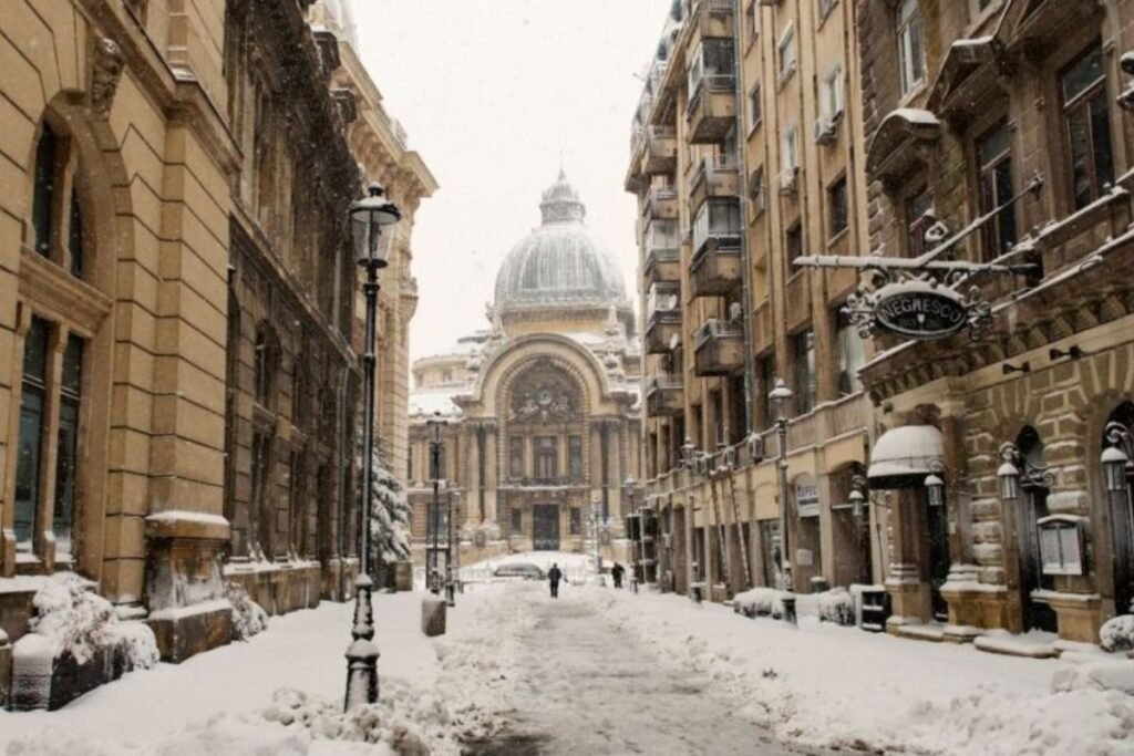 Bucharest Romania city center in winter