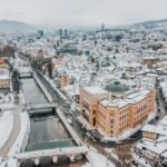 Sarajevo winter with snow-covered mountains and city