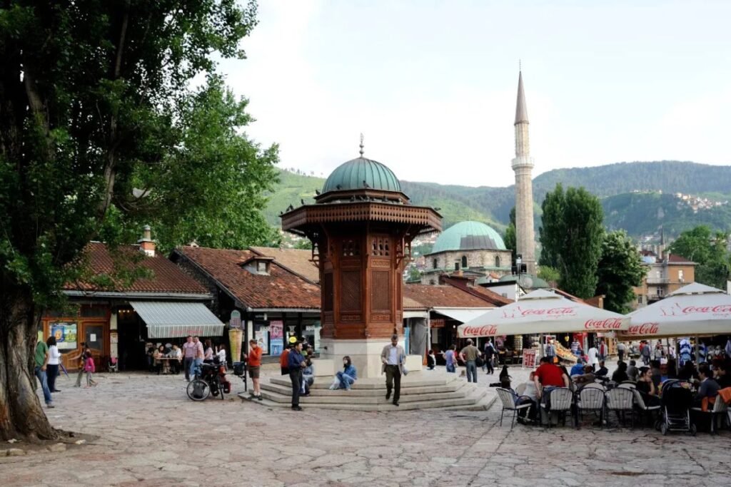 Baščaršija historic district in Sarajevo with traditional Ottoman architecture