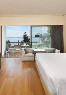 Luxury exterior of Corfu Palace Hotel overlooking Garitsa Bay