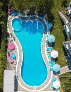Aerial view of Macedon Hotel swimming pool in Thassos