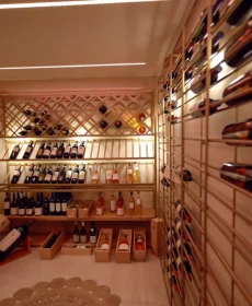 Wine cellar at Trilogia Restaurant featuring an extensive collection of local and international wines.