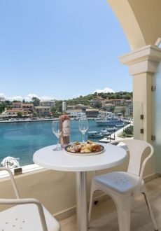 Private room terrace at Melina Bay Boutique Hotel with sea views in Kassiopi Corfu