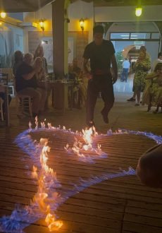 Fire show performance at Greek Village Taverna in Sidari Corfu