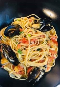 Seafood pasta at Gefstiko Sea Food restaurant in Limenas