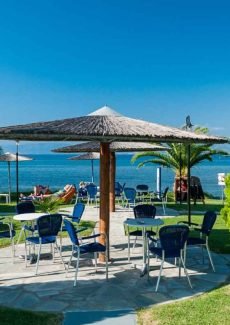 Beachfront café seating in Skala Rachoni Thassos