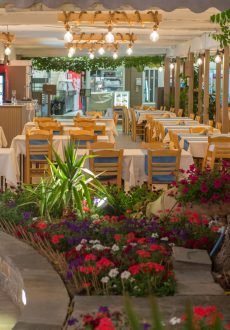 Dining area inside Thassian-Doukas restaurant in Limenas
